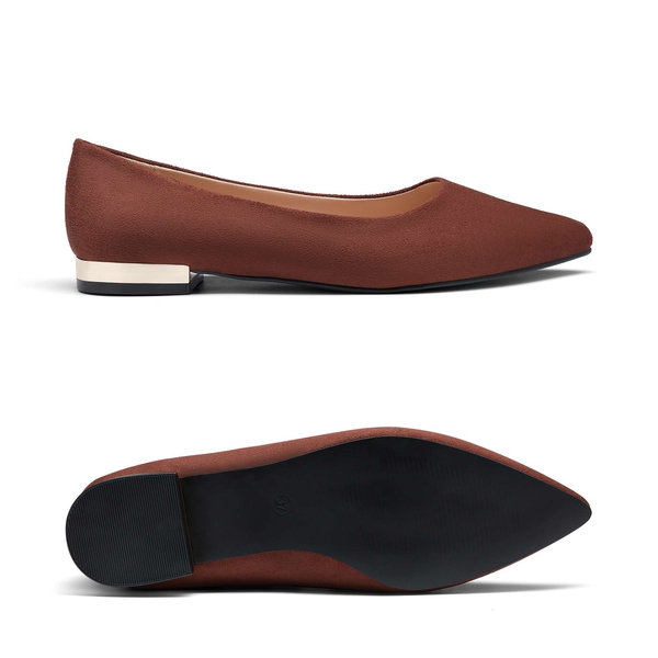 Pointed Toe Ballet Flats - BROWN SUEDE - 2